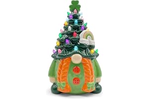 COCHPRIET St Patricks Day Decorations, St Patricks Day Gnomes, St. Patricks Day Tree Decorations for Indoor Home Table, Gnome Green Ceramic Tree, 8.6”H Pastel-Colored Figurine
