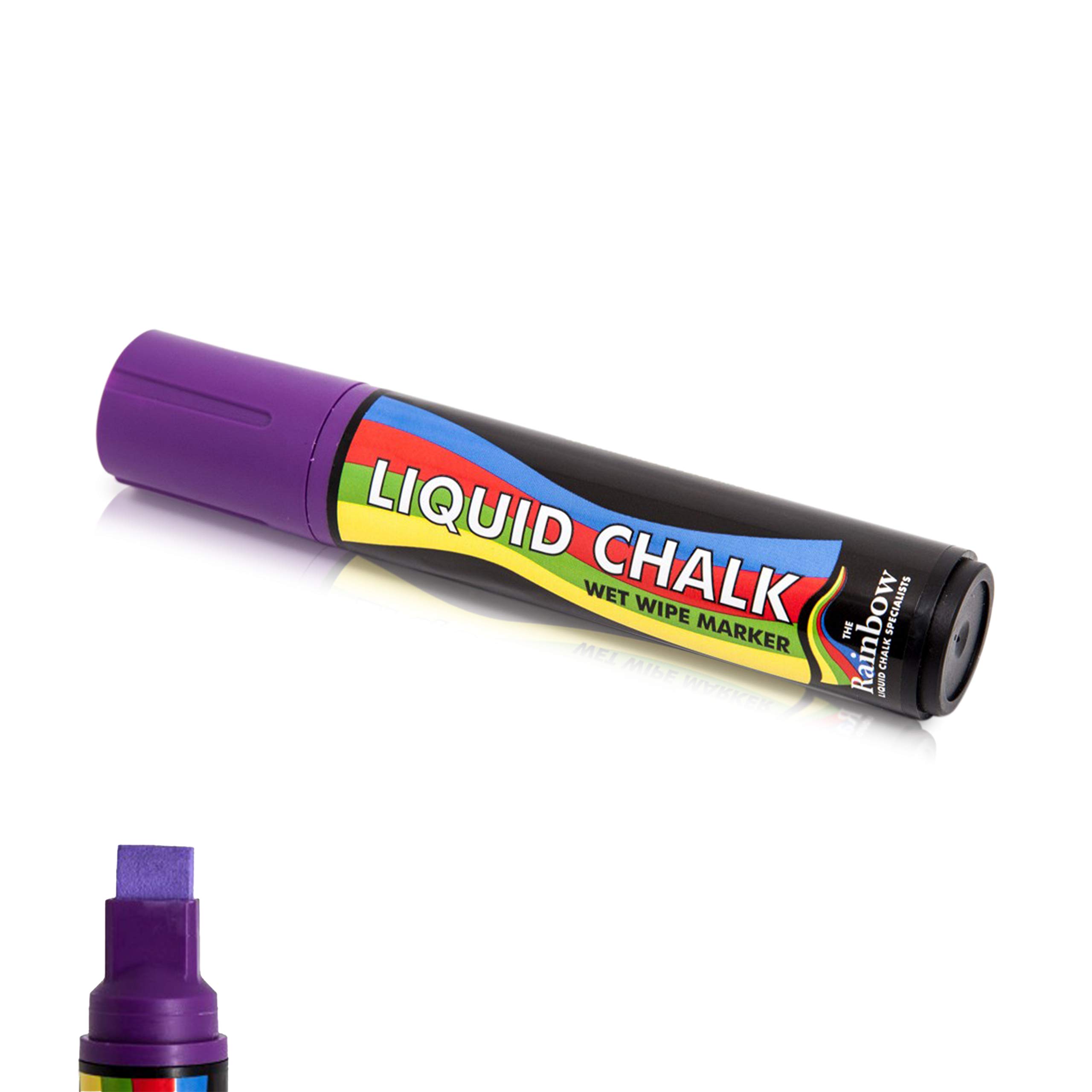 Rainbow Chalk Markers - Liquid Chalk Wet Wipe Marker Pen Violet - 15mm Broad Nib Rain Resistant Chalkboard Ink