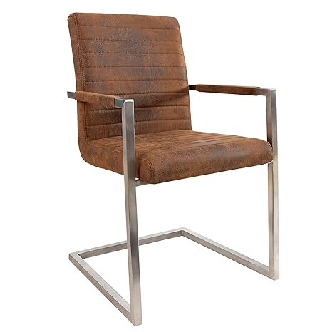 Freischwinger Stuhl IMPERIAL Vintage braun mit gepolsterten Armlehnen und Edelstahlgestell Esszimmerstuhl