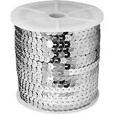 Fbshicung 6mm*100Yards/Roll Sequin Trim Round Flat Sequin Strip Trim on Strings for Crafts and Sewing Dress Costume Embellish Headband Fringe (Silvery)
