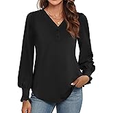 WEACZZY Womens Tops Long Sleeve Fall Shirts for Women Dressy Casual Button V Neck Tunic Blouse Ruffle Cuffs T-Shirts 2025