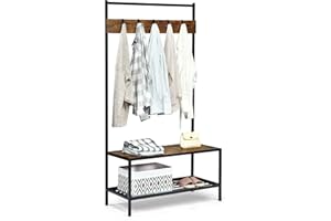 Tangkula 3-In-1 Entryway Hall Tree, Industrial Entryway Bench with Coat Rack & Shoe Storage, 2-Tier Entryway Storage Organize