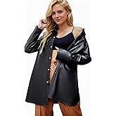 XULIKU Women Faux Leather Shacket Jacket,Fall Spring Button Down Lapel Long Sleeve Shirts with Pockets