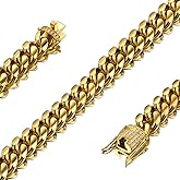 Jxlepe Mens Womens 10mm Miami Cuban Link Chain 18K Gold Stainless Steel Curb mens Necklace with cz Diamond Light Duty Solid Chain