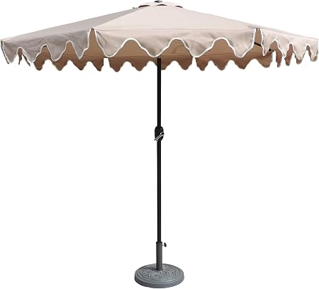 Amazon Com Pebble Lane Living Jcu 1003sc Tan Patio Umbrella With Scalloped Flaps Vented Top 230g Poly Canopy Uv Mold Resistant Tilt Crank Action Tan 9 Diameter Garden Outdoor