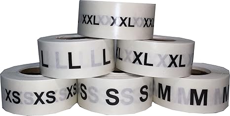 Klar Kreis Kleidung Größe Aufkleber Packung, 19 mm 3/4 Zoll Runde, Enthält 1 Rolle von XS, S, M, L, XL und XXL, 500 Gesamt Et