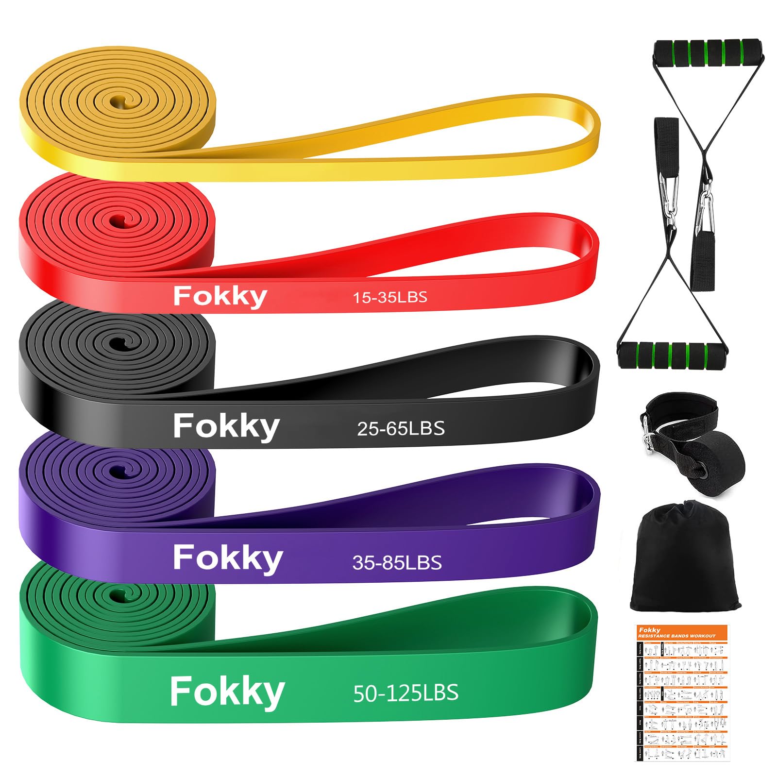 Fokky Resistance Bands,5 Levels Exercise band, Pull Up Bands, Resistance Bands Set Men with Anchor, Handles, Bag and Training Instruction, Gym Resistance Bands for Muscle Toning,Yoga,Fitness
