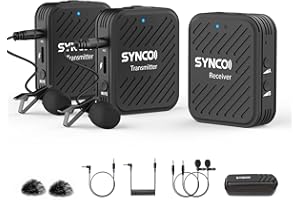 SYNCO Wireless Lavalier Microphone System, [Official] G1(A2) 2.4GHz Wireless Lapel Mic Dual Transmitter 1 Receiver for DSLR C