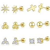 Hypoallergenic Small Gold Stud Earring Sets for Multiple Piercing Flat Back Stainless Steel Earrings Stack for Cartilage Piercing jewelry