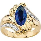 Palm Beach Jewelry 14K Yellow Gold Plated Marquise Cut Simulated Blue Sapphire and Round Cubic Zirconia Bypass Ring