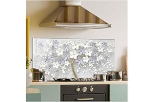 ROGGMARD Tempered Glass Kitchen Backsplash, Stove Back Cover, Stove Splashback, Cutting Board, Kitchen Decor Tile, Home Wall Decor (33.5x20’’)