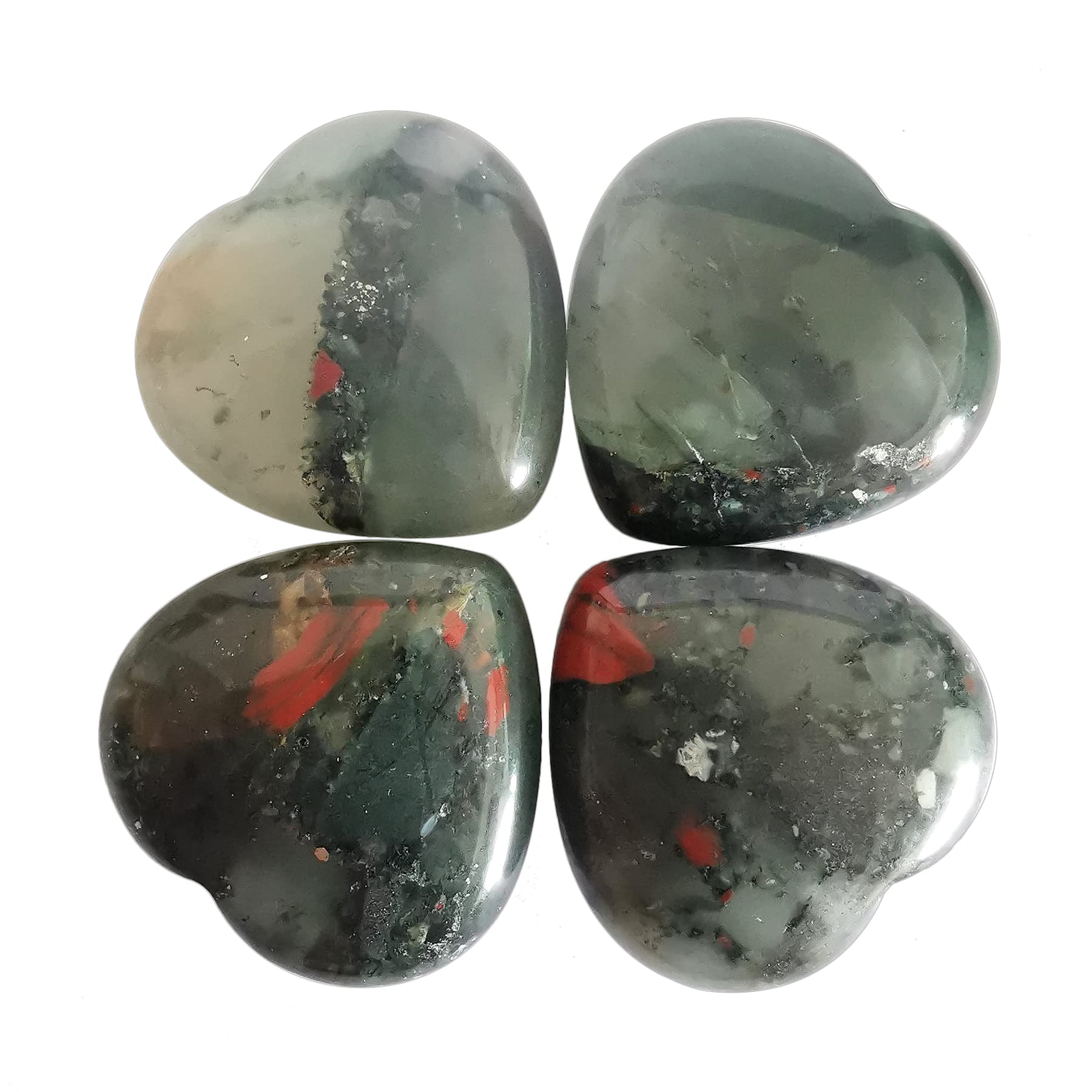Lovionus89 4 Pcs Natural Africa Bloodstone Love Heart Palm Stone Reiki Balancing Worry Stone(1 Inch)