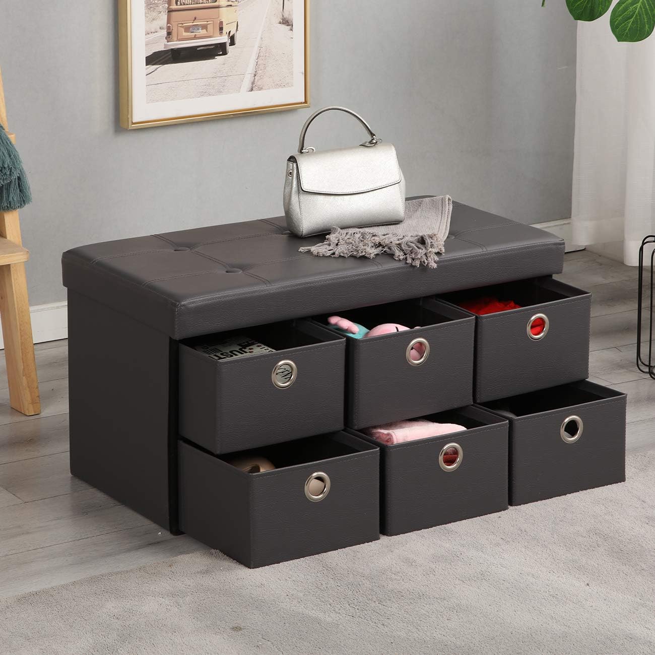 soges 30 inches Foldable Ottoman with Storage Foot Rest Toy