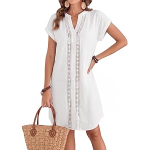 Bsubseach Swimsuit Coverup for Women Shirt Dress Bathing Suit Cover Up | Summer Beach Vacation Outfits with Pockets, Boho Lac