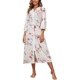 Korelayer Zipper Robes for Women 3/4 Sleeve Housecoats Long Lightweight Bathrobe House Dress with Pockets