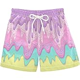 Rainbow Ice Cream Drip Boys Swim Trunks Toddler Beach Board Shorts Quick Dry Kids Swimwear Bathing Suits 2T