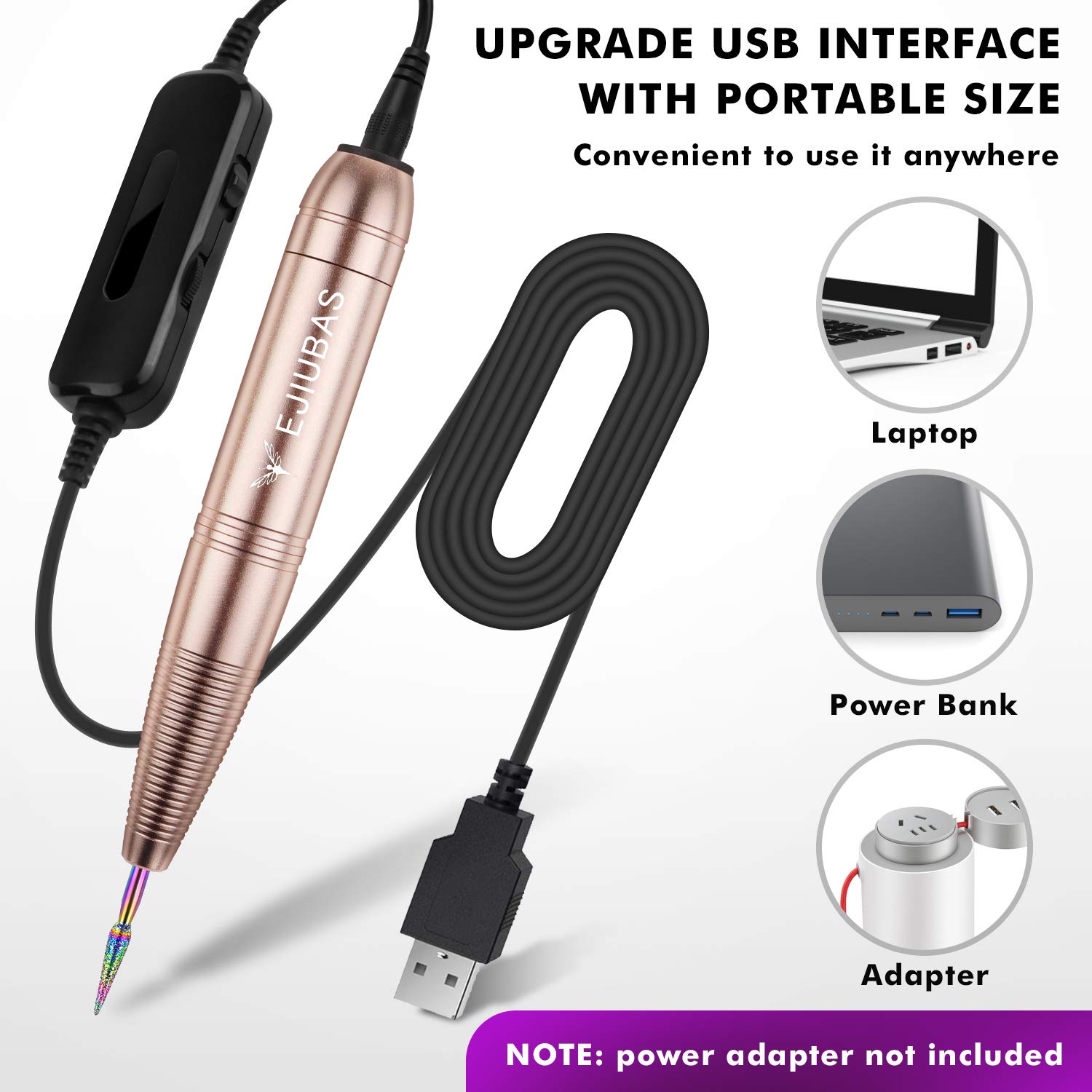 Electric Nail File Nail Drill - Ejiubas Portable Nail Drill Machine Nail Drills for Acrylic Nails Handpiece Drill Nail E File Manicure Pedicure Tool Set for Home Salon Golden: Beauty