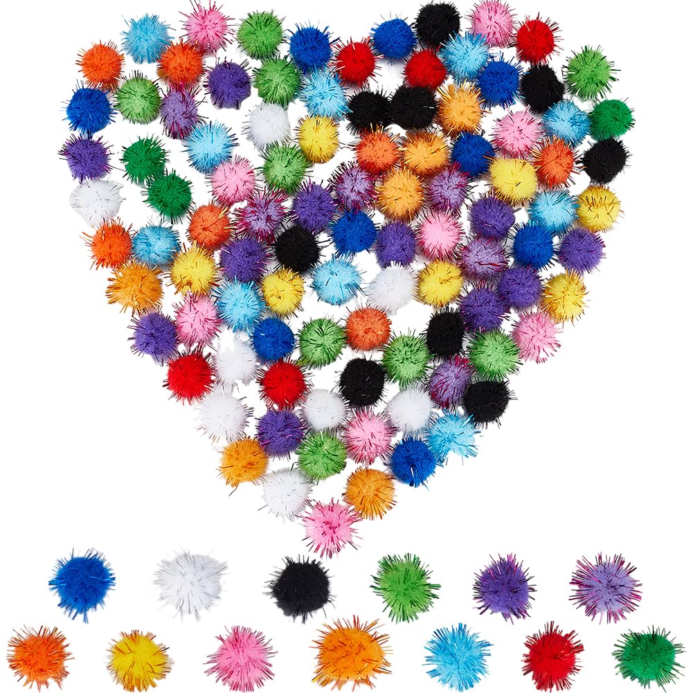 SUNNYCLUE 130Pcs Craft Pom Poms Bulk Pompom Balls 20mm Multicolor Fibre Soft Fluffy Round Fuzzy Tinsel Ball Glitters Cat Kitten Chase Pompoms for Crafts DIY Art Christmas Party Decorations Accessories