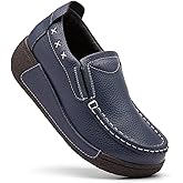 DGOXSWI Women's Platform Leather Loafer Dress Walking Slip-On Comfort Chunky Work Shoes