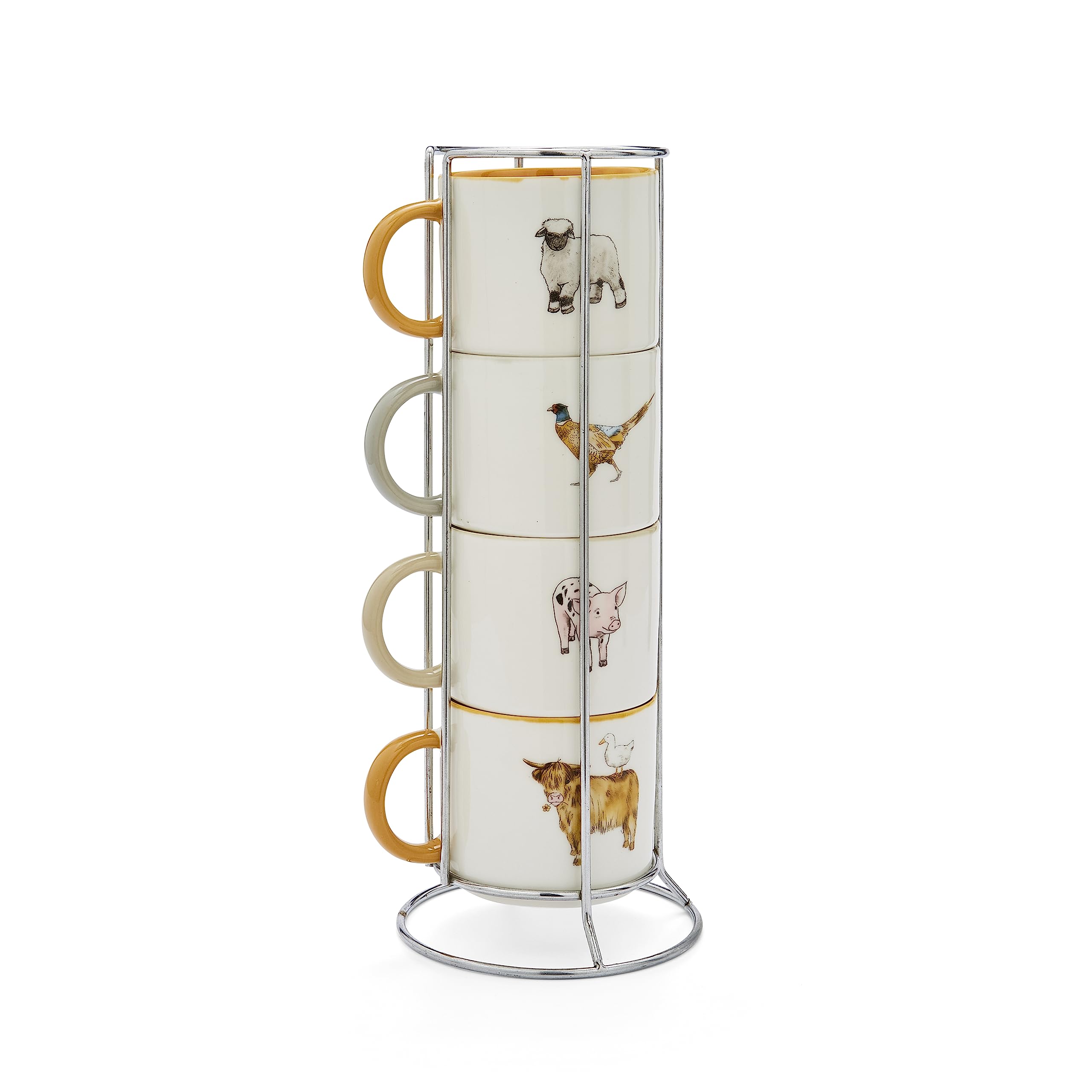 Cooksmart Set of 4 Stackable Mugs | British Designed Stacking Mugs for All Kitchens | Stacking Mugs for Modern Kitchens with Lovely Designs - Buttercup Farm