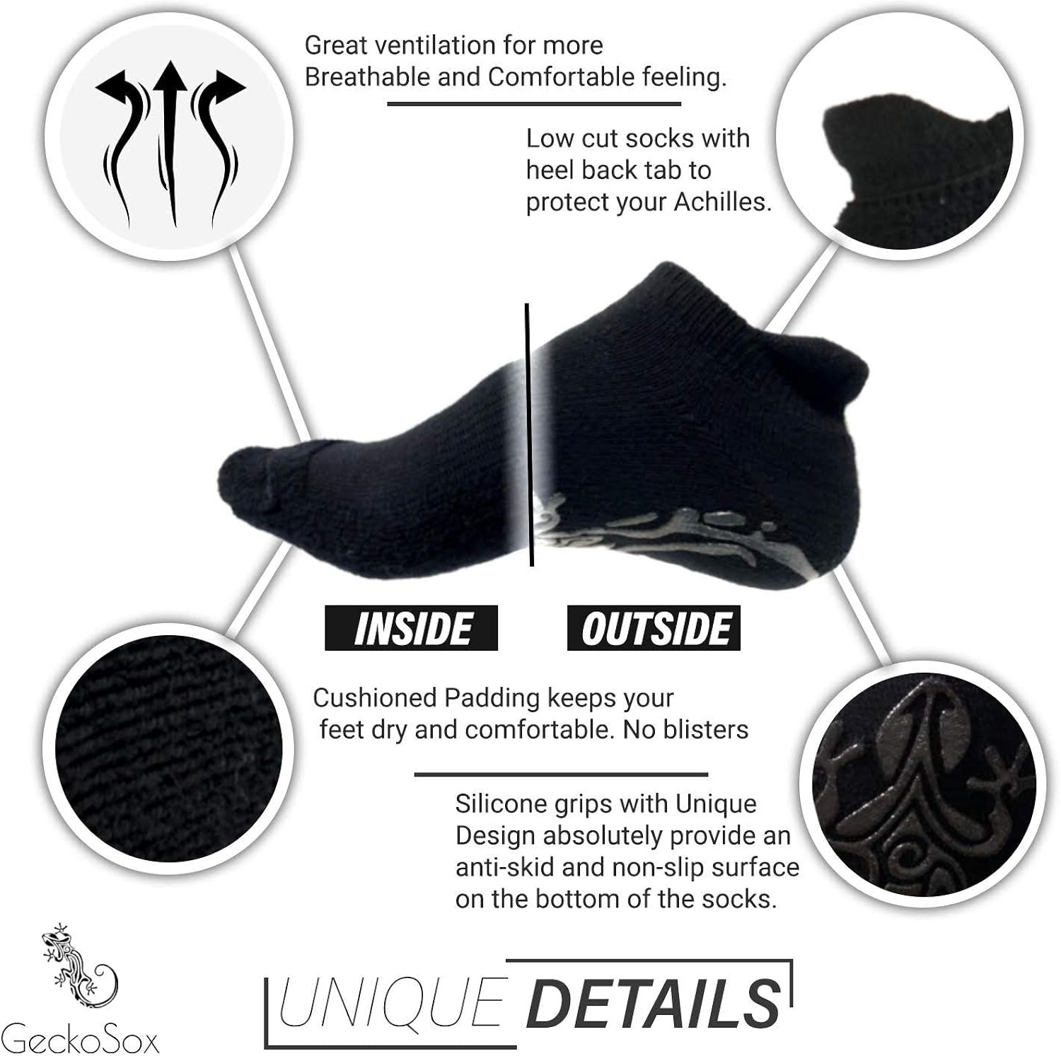 Gecko Yoga Socks For Women & Men With Anti Slip Silicone Grips Anti-Skid Socks | Ideal For Pilates Barre Ballet Bikram Fitness Workout Pregnancy Hospital Grip Socks | 3 Pack Size 5-11, Black: Clothing