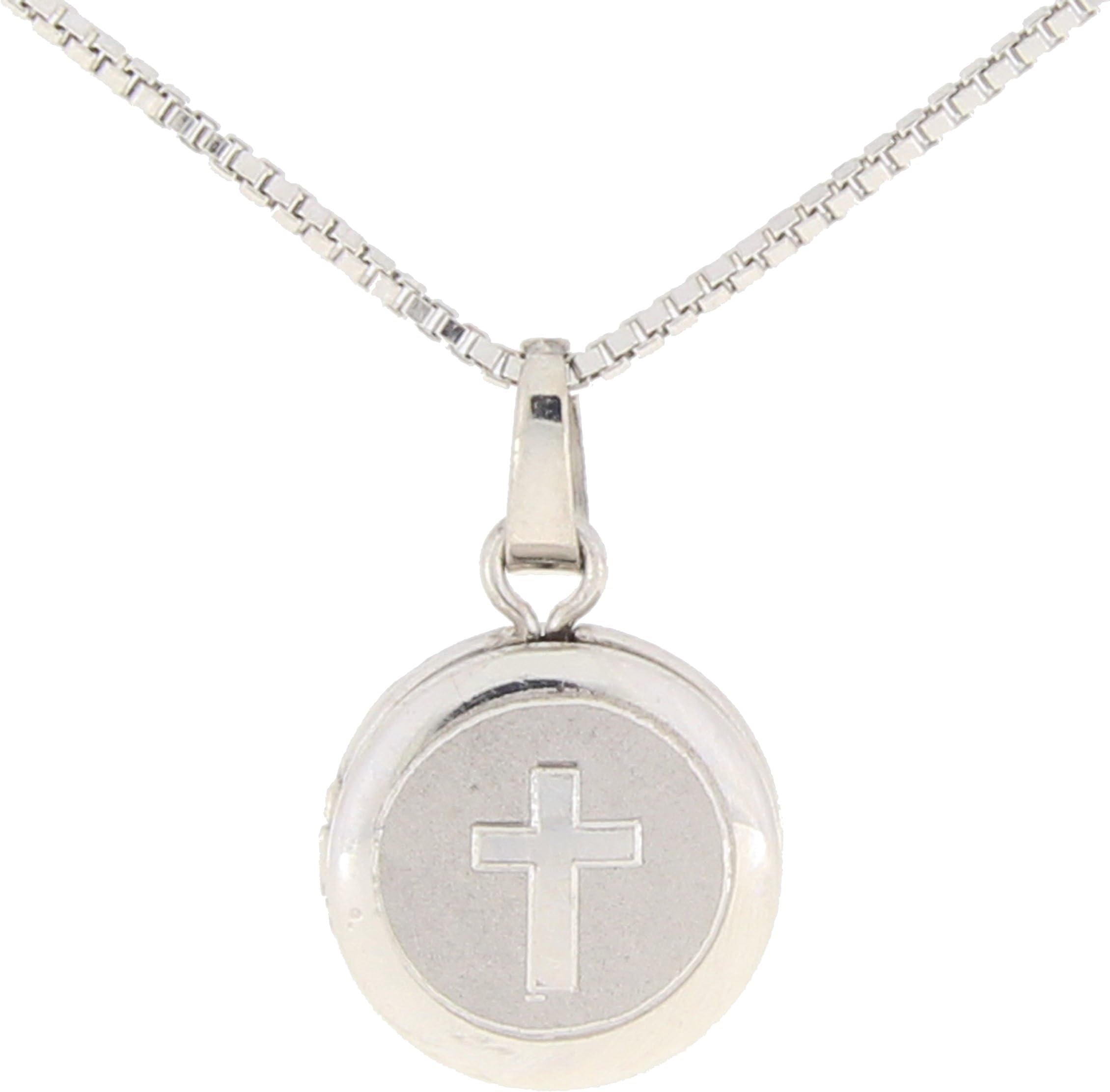 Jewelers3 Religious Cross Locket Round in Sterling Silver with Room for 2 Photos: 18in Chain