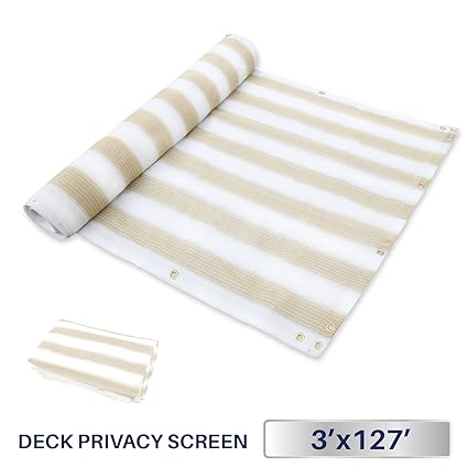 3 x 127, Beige/White Strips: Windscreen4less Deck Privacy Screen for Backyard, Patio, Balcony, Pool, Porch, Railiing, Gardening, Fence Shield Rails Prote
