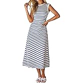 Glamaker Women Summer Tshirt Midi Dress Soft A Line Cap Sleeve Casual Sun Dress for Work Beach Vacation