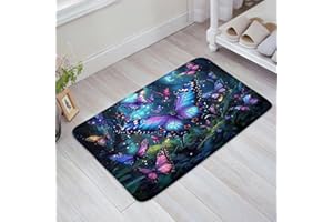 Butterfly Bath Mat Bathroom Rug Enchanted Forest Fantasy Butterflies Blue Purple Memory Foam Soft Floor Rug, 17.8"x29.5"