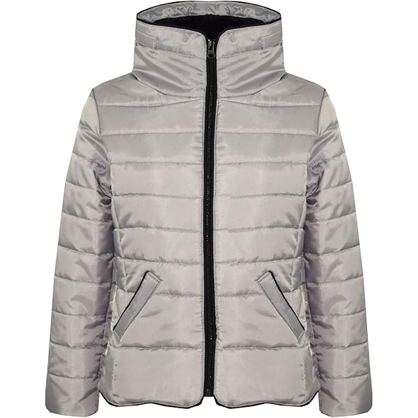 Kids Girls Jacket Fur High Neckline Quilted Puffer Bubble Padded Warm
