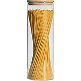 Cestari Pasta Storage Jars: Spaghetti Container Glass Pasta Jar with Bamboo Lid, Airtight Dry Food Storage Kitchen Canister for Snacks, Macaroni, Rotini, Noodles, Candy, and More; 1100 ml, 11.5 inches
