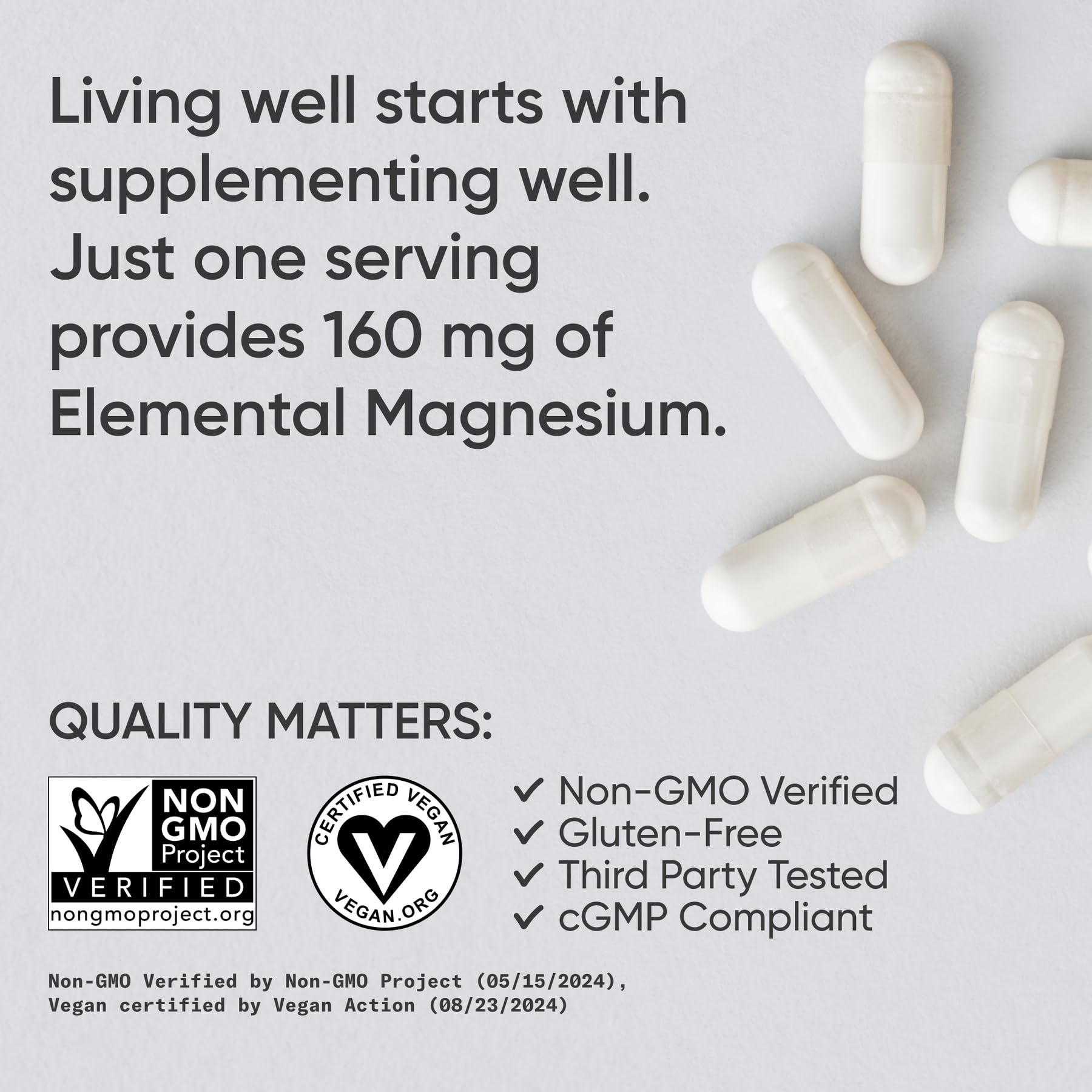 Sports Research® Magnesium Glycinate - Supports Restful Sleep & Enzymatic Processes - 160 mg Chelated Magnesium - Vegan Capsule - 180 Count