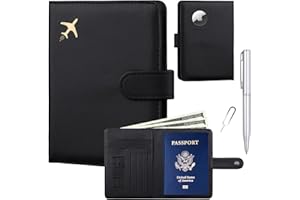 GOAUS Passport Holder for Travel with Airtag Card Slots, Money Pocket, Travle Gifts for Women Men RFID Blocking Wallet Book Case Black