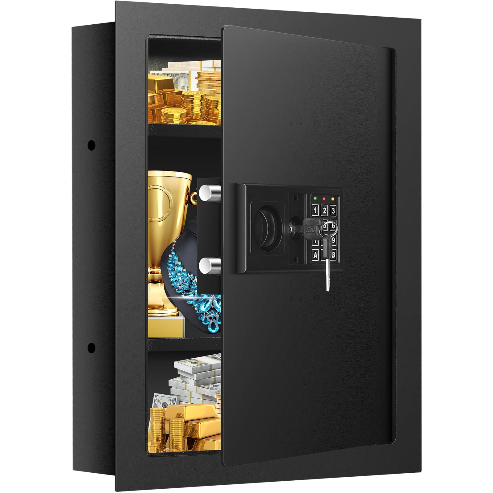 Photo 1 of 25.6" Tall Fireproof Wall Safes Between the Studs 16" Centers, Heavy Duty Combination Lock in Wall Safe with 2 Removable Shelf, Hidden Safe for Money, Jewelry, Document, Passport