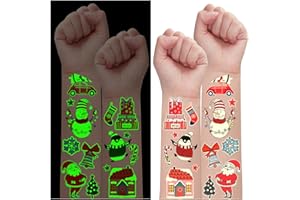 Partywind 235 Styles Glow Christmas Tattoos for Kids Stocking Stuffers, Luminous Christmas Party Decorations Supplies Favors, Holiday Party Games Toys, Santa Snowflake Decor (24 Sheets)