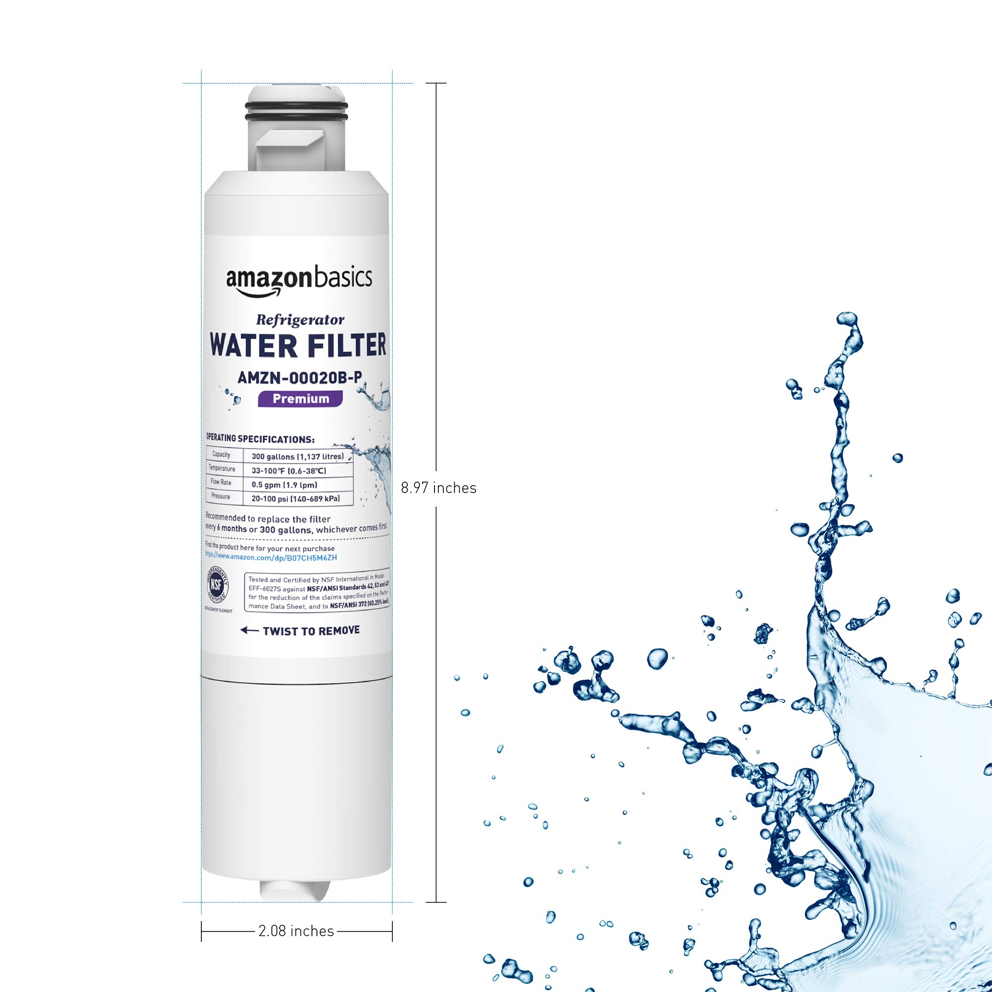 Amazon Basics Replacement Samsung DA29-00020B Refrigerator Water Filter Cartridge - Pack of 3, Premium Filtration, Easy to Install