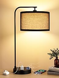 Black Tall Table Lamp with USB Port and