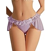 OYOANGLE Women's Lingerie Lace Ruffle Panties Bowknot Mid Waist Thongs Underwear