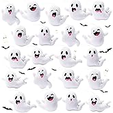 HyDren 21 Pcs Mini Ghost Halloween Ornaments Bulk Stuffed Ghost Hanging Keychains for Xmas Halloween Tree Decorations Trick or Treat Prizes Birthday Party Goodie Bag Stuffers(Cute)
