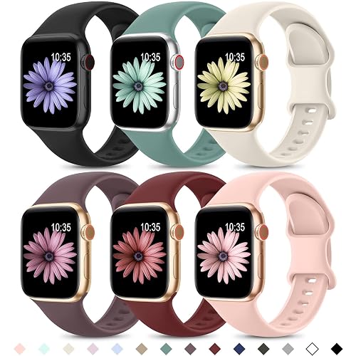 Higgs 6 Pack Sport Straps Compatible with Apple Watch Straps 11 10 42mm 38mm 40mm 41mm Women Men, Soft Silicone Strap Replacement Watchbands for iWatch Series 9 8 7 6 5 4 SE Ultra 3 2 1