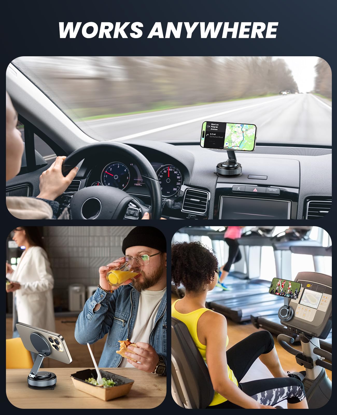 Car Phone Holder, 360°Adjustable Magnetic Phone Holder for Car, Foldable Suction Cup Phone Mount, Phone Holders for Your Car for iPhone 17/16/15/14/13/12 Series (Carbon Fiber)