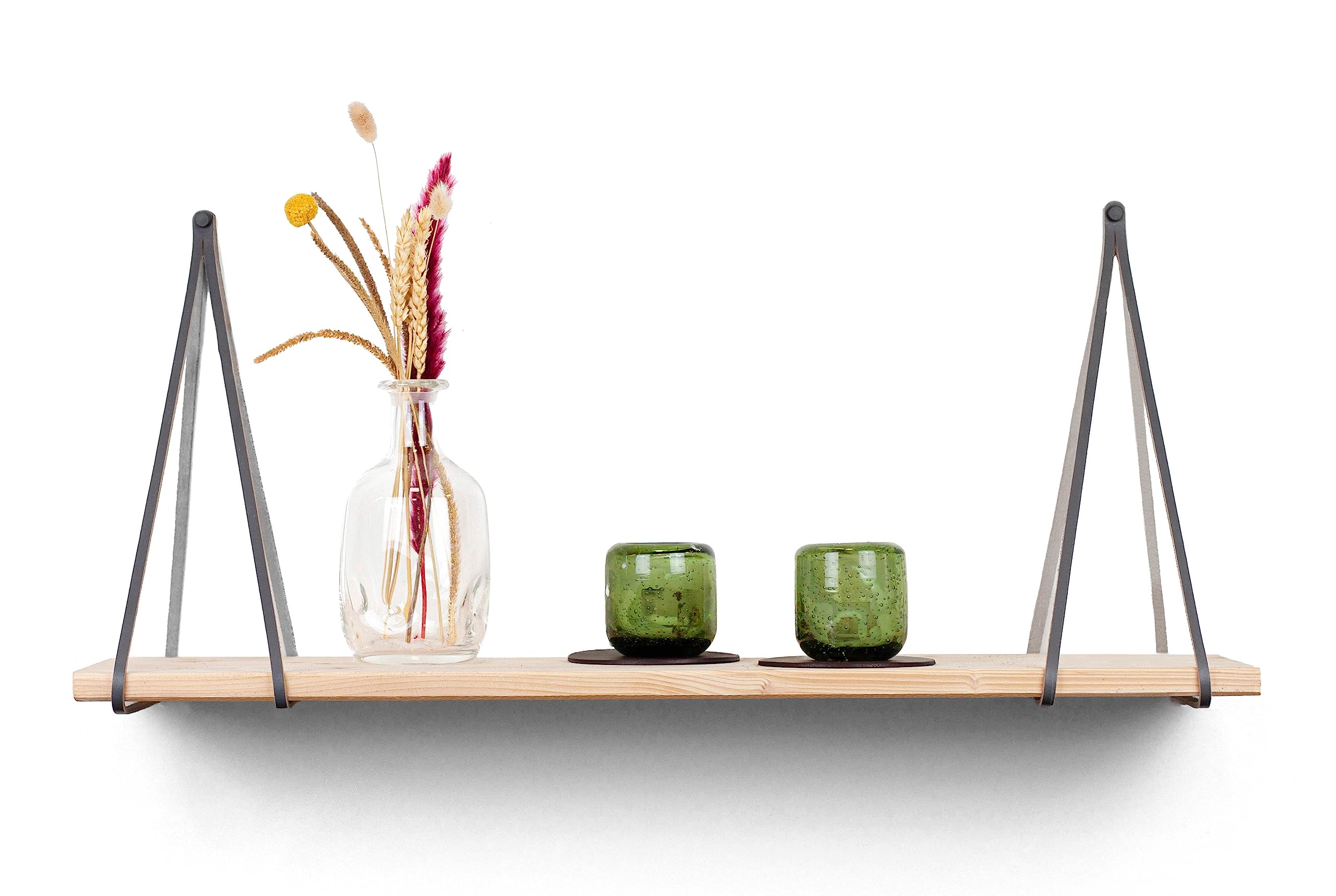 Brute Strength - Leather shelf brackets - Split lines - Grey - 6 pieces - Floating shelf set - Wall brackets - Shelf straps - Full grain leather