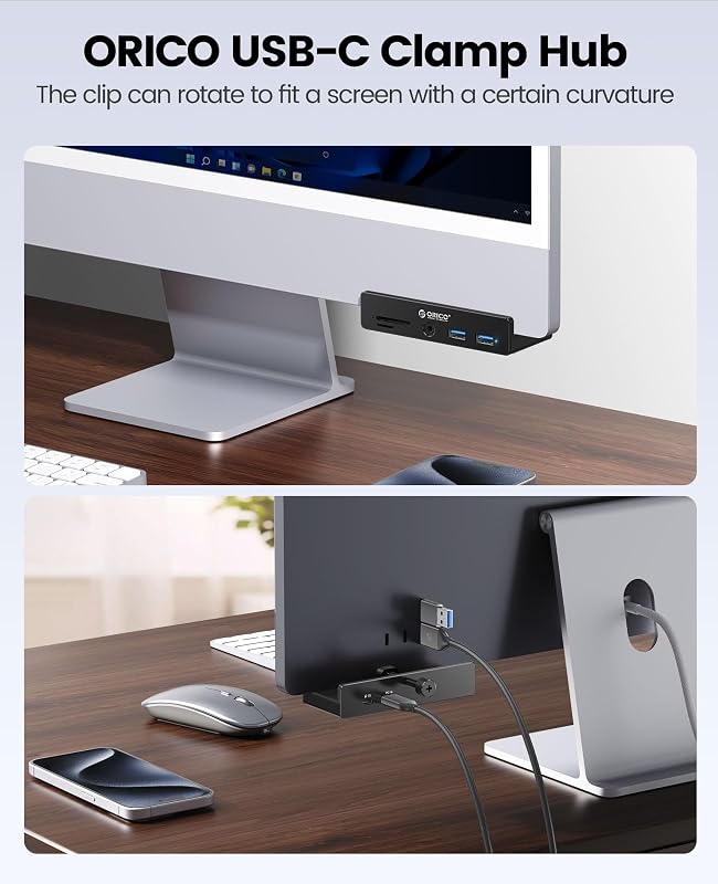 Hub USB 3.0, Hub USB a pinza con lettore di schede SD/TF, Splitter USB con 2 porte USB-A 3.0, audio da 3,5 mm, 5 Gbps, collegamento alimentazione 5V, per monitor, desktop