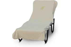 BC BARE COTTON Luxury Hotel & Spa Monogrammed Pool Chaise Lounge Cover, Gold Embroidered - Extra Absorbent 100% Turkish Cotton- Soft Terry - Hotel-Style, Standard Size 90" X 29" - Script T Beige