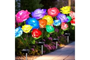 OSTRITEC Solar Garden Decor Outdoor Lights, 4 Pack Waterproof Garden Lights for Outside, 16 Solar Rose, Multi-Color Changing Solar Flower Decor for Yard, Patio, Gifts for Women (7-Color Rose)
