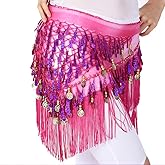 MUNAFIE Belly Dance Hip Scarf with Tassels Sequins, Triangle Coins Wrap Skirt Music Festival Clothing Skirt