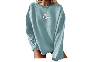 PGOJUNI Crewneck Sweatshirts for Teen Girls, Womens Sweatshirt Loose Waffle Daisy Graphic Casual Long Sleeve Basic Blouse