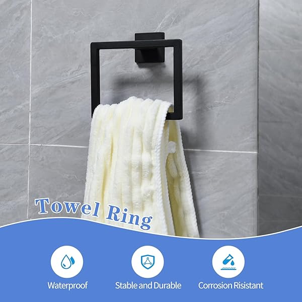 5PCS BATHROOM HARDWARE SET, 24IN TOWEL BAR SET, INCLUDING SQUARE TOWEL BAR SQUARE TOWEL RING TOILET PAPER HOLDER TOWEL HOOKS, SET SUS304 STAINLESS STEEL, WALL MOUNTED