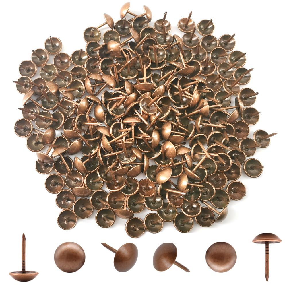 Hocansen 200 PCS Upholstery pins 11x17mm Furniture Upholstery Tacks Nails Thumb Tacks Metal Round Push Pins for Sofa,Boards,Furniture Decoration (Red Bronze/TD-SF)