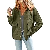 Dokotoo Jackets for Women Casual Long Sleeve Collared Jacquard Coats Trendy Button Down Shacket Jacket with Pockets